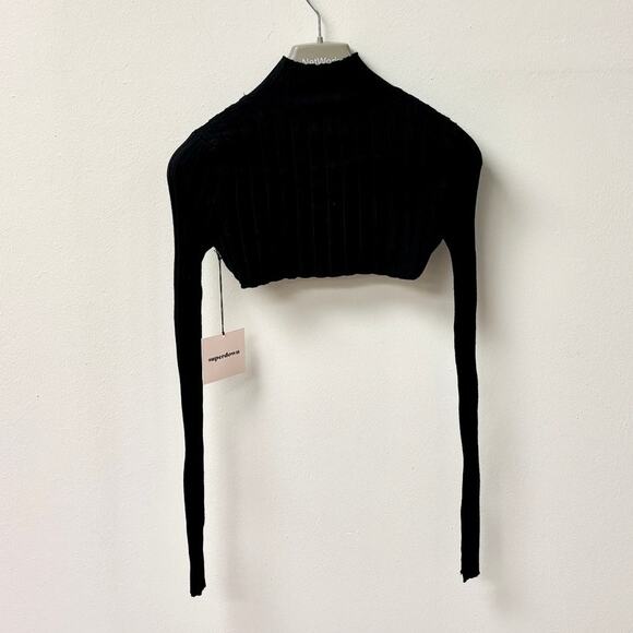 NWT Superdown Long Sleeve Mock Neck Cropped Pullover Sweater Black Women's Small - Picture 1 of 4